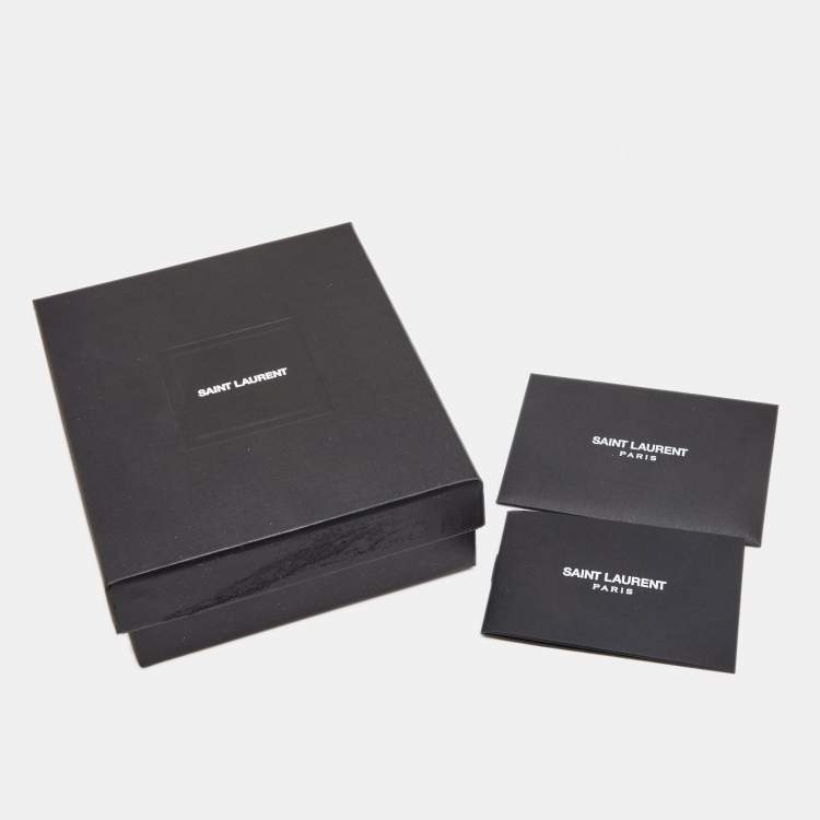 Pre Owned Saint Laurent YSL Black Leather Gold Tone Bracelet