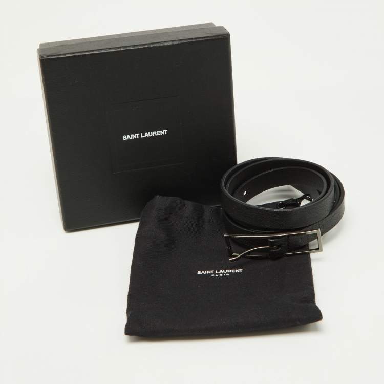 Pre Owned Saint Laurent Black Leather Buckle Slim Belt 95CM
