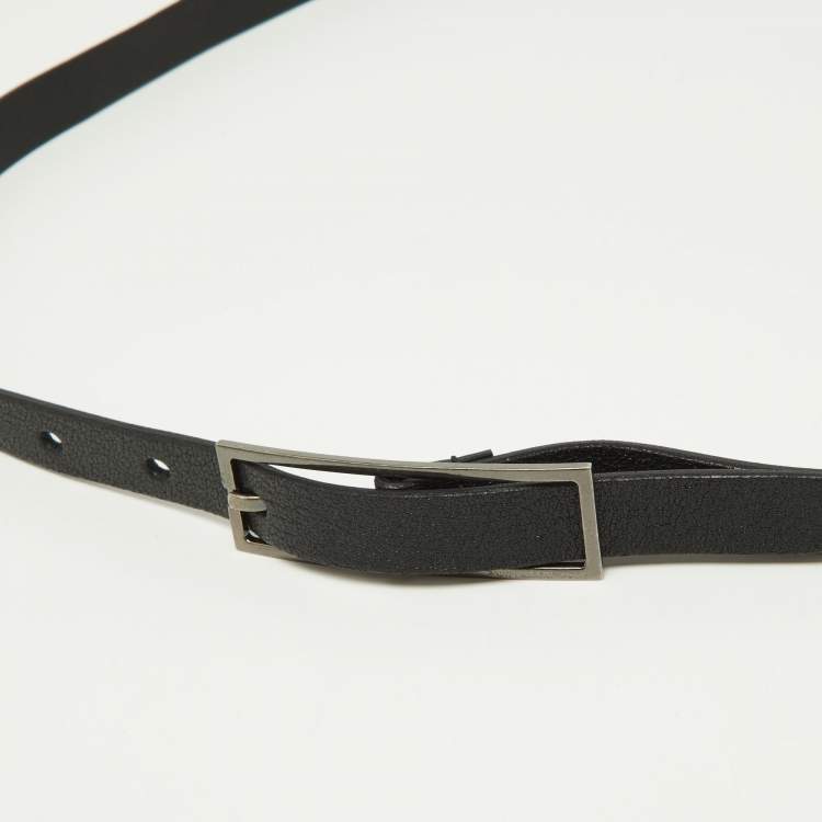 Pre Owned Saint Laurent Black Leather Buckle Slim Belt 95CM