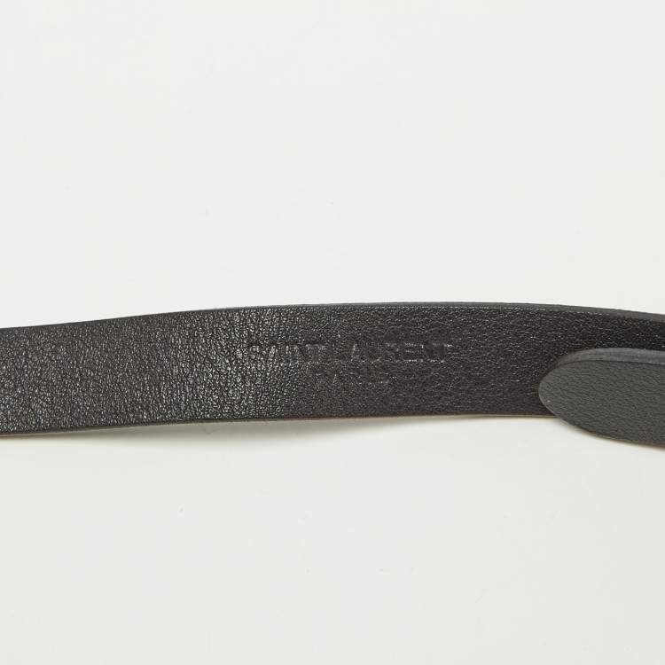 Pre Owned Saint Laurent Black Leather Buckle Slim Belt 95CM