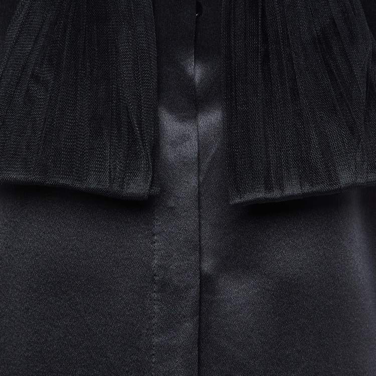 Pre Owned Saint Laurent Black Satin Silk Neck Detail Shirt S