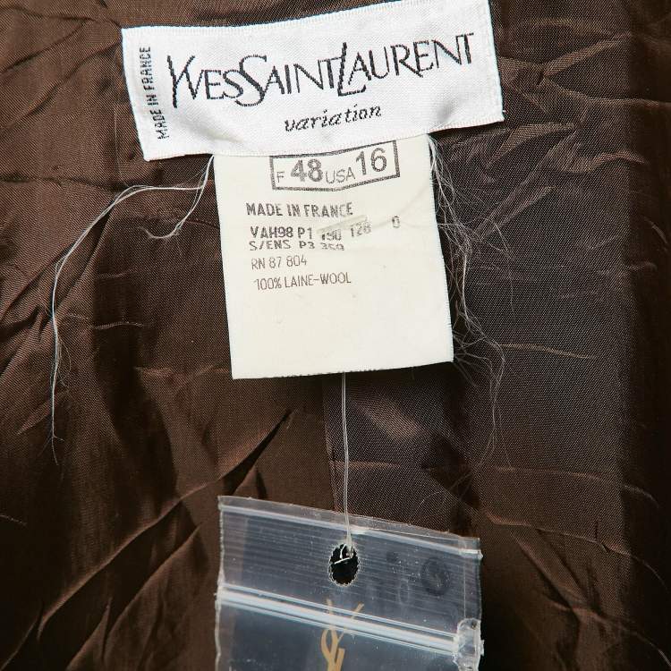 Pre Owned Yves Saint Laurent Vintage Yellow/Black Houndstooth Wool Double Breasted Blazer XL