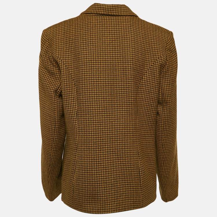 Pre Owned Yves Saint Laurent Vintage Yellow/Black Houndstooth Wool Double Breasted Blazer XL