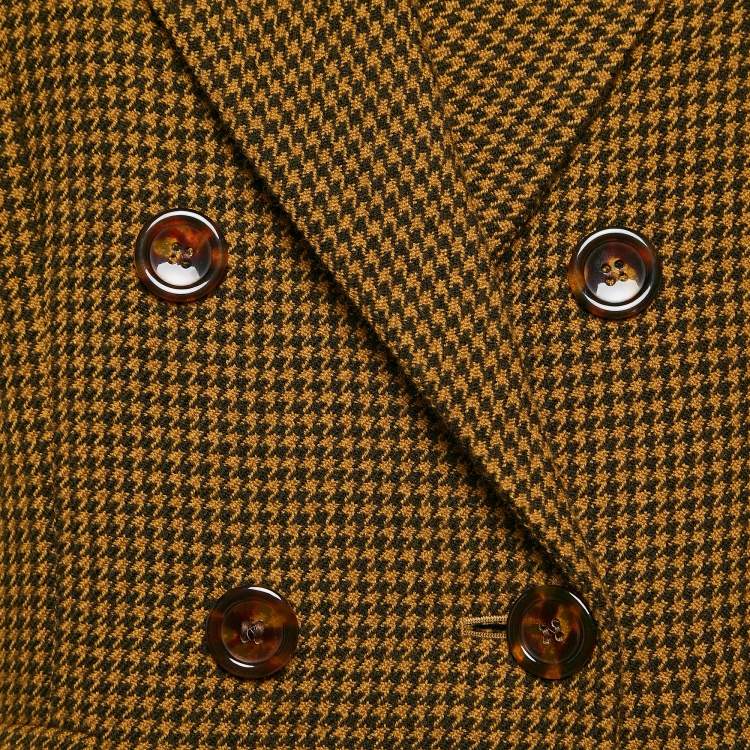 Pre Owned Yves Saint Laurent Vintage Yellow/Black Houndstooth Wool Double Breasted Blazer XL