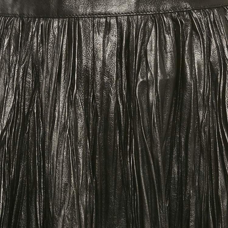 Pre Owned Saint Laurent Black Leather Pleated Mini Skirt M
