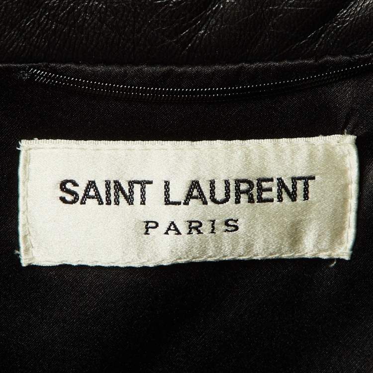 Pre Owned Saint Laurent Black Leather & Sequin Tulle Mini Skirt L 