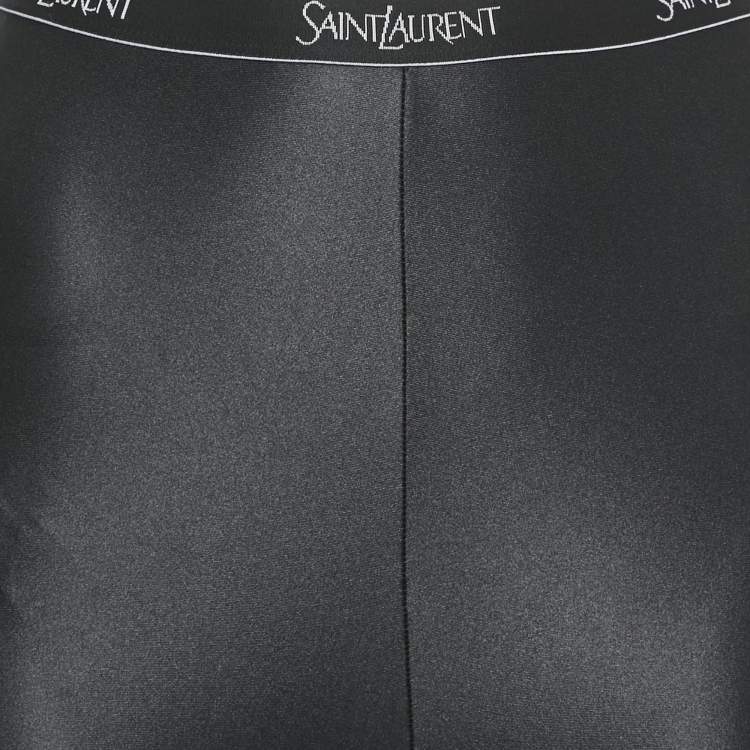 Pre Owned Saint Laurent Paris Black Logo Waistband Jersey Leggings M