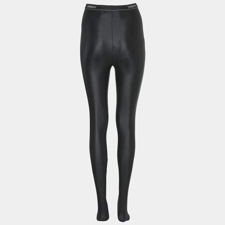 Pre Owned Saint Laurent Paris Black Logo Waistband Jersey Leggings M