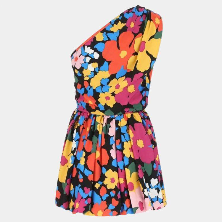 Pre Owned Saint Laurent  One-Shoulder Floral Print Mini Dress