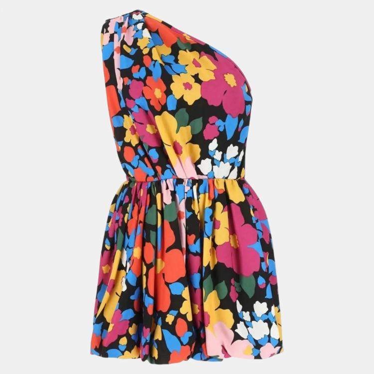 Pre Owned Saint Laurent  One-Shoulder Floral Print Mini Dress