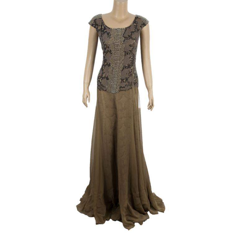 Pre Owned Saint Laurent Paris Snake Print Gown M