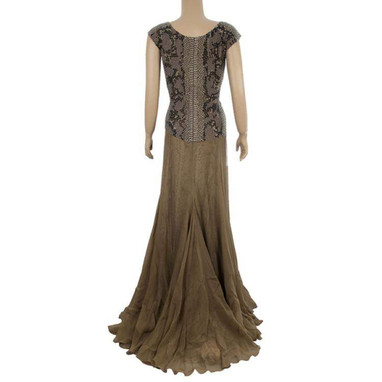 Pre Owned Saint Laurent Paris Snake Print Gown M