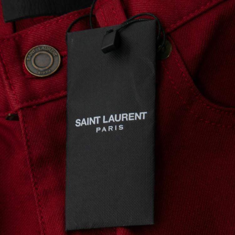 Pre Owned Saint Laurent Paris Brick Red Stretch Denim Skinny Jeans M