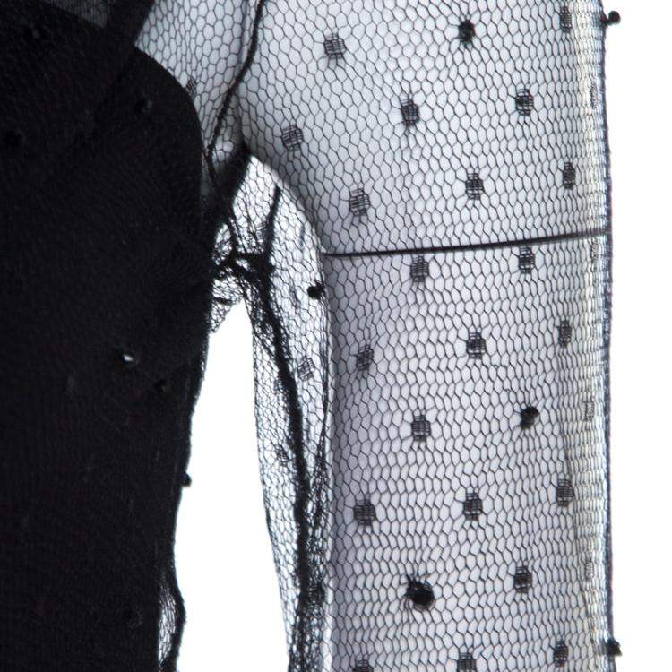 Pre Owned Saint Laurent Paris Black Bead Embellished Mesh Long Sleeve Top XS