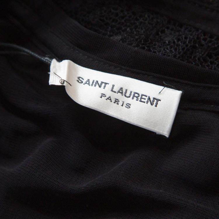 Pre Owned Saint Laurent Paris Black Bead Embellished Mesh Long Sleeve Top XS