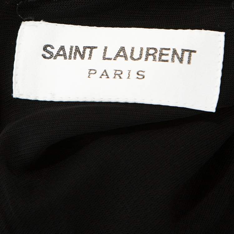 Pre Owned Saint Laurent Paris Gold Stretch Knit Gathered Waist Detail Dress M