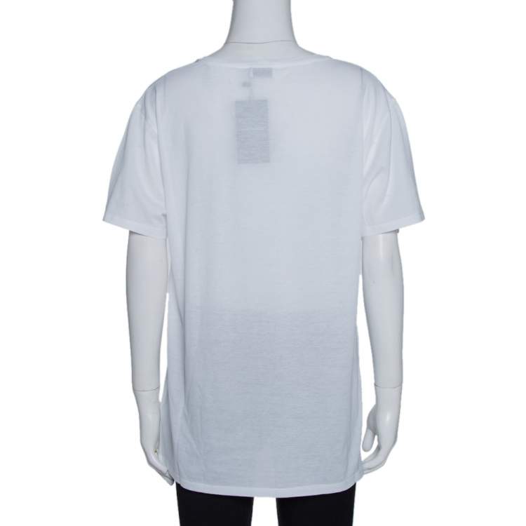 Pre Owned Saint Laurent Paris White Cotton Logo Printed T Shirt XL