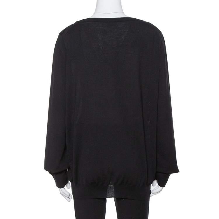 Pre Owned Saint Laurent Paris Black Wool V-Neck Sweater XXL