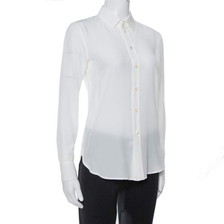 Pre Owned Saint Laurent Paris Off White Silk Button Front Shirt S