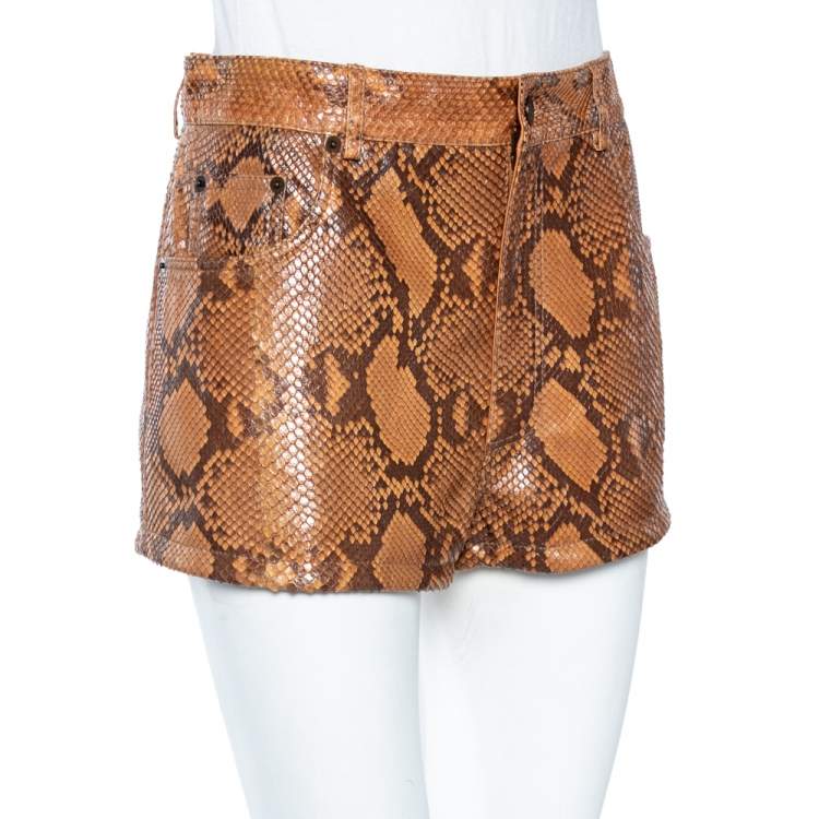 Pre Owned Saint Laurent Brown Python Skin High Waist Shorts M 