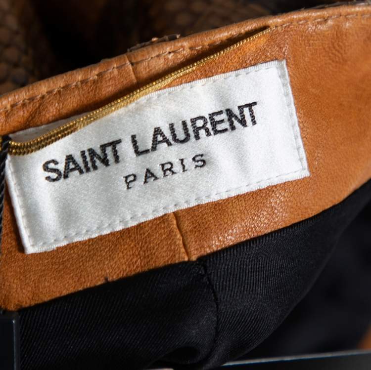 Pre Owned Saint Laurent Brown Python Skin High Waist Shorts M 