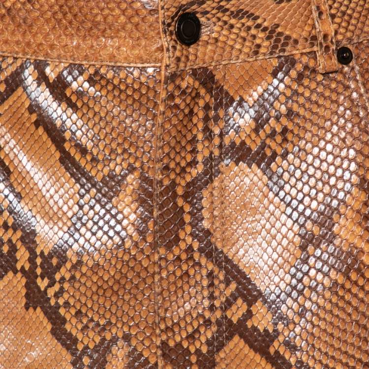 Pre Owned Saint Laurent Brown Python Skin High Waist Shorts M 