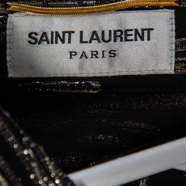 Pre Owned Saint Laurent Metallic Lurex Silk Flap Pocket Detail Mini Shirt Dress S