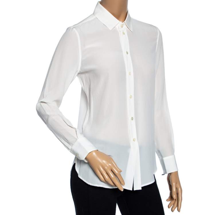 Pre Owned Saint Laurent Off White Silk Button Front Shirt S