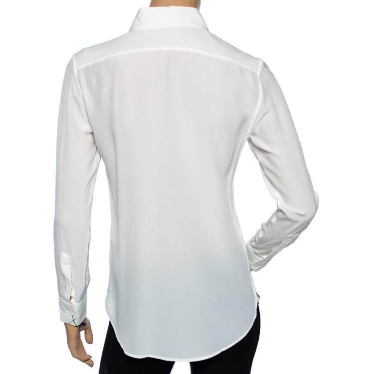 Pre Owned Saint Laurent Off White Silk Button Front Shirt S