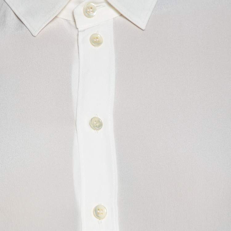 Pre Owned Saint Laurent Off White Silk Button Front Shirt S