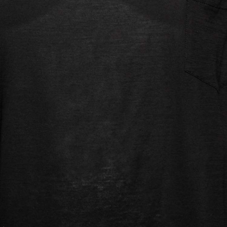 Pre Owned Saint Laurent Black Cotton Front Pocket Crew Neck Short Sleeve Top M