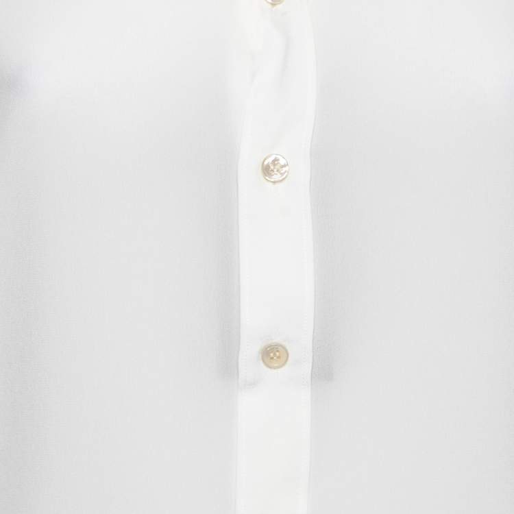 Pre Owned Saint Laurent Pearl White Crepe de Chine Silk Shirt L