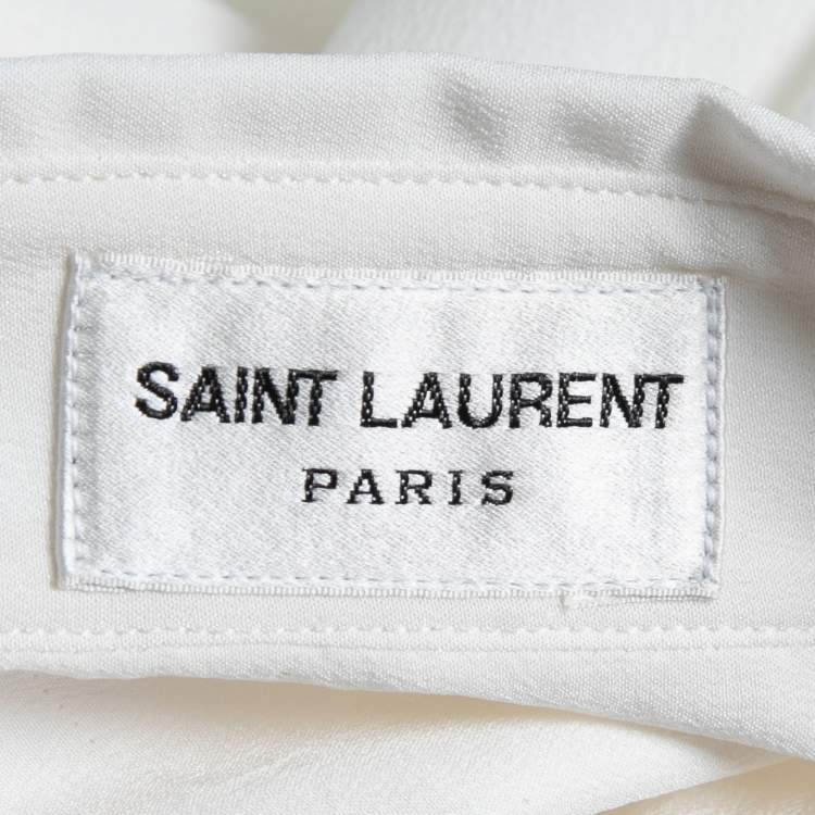 Pre Owned Saint Laurent Pearl White Crepe de Chine Silk Shirt L
