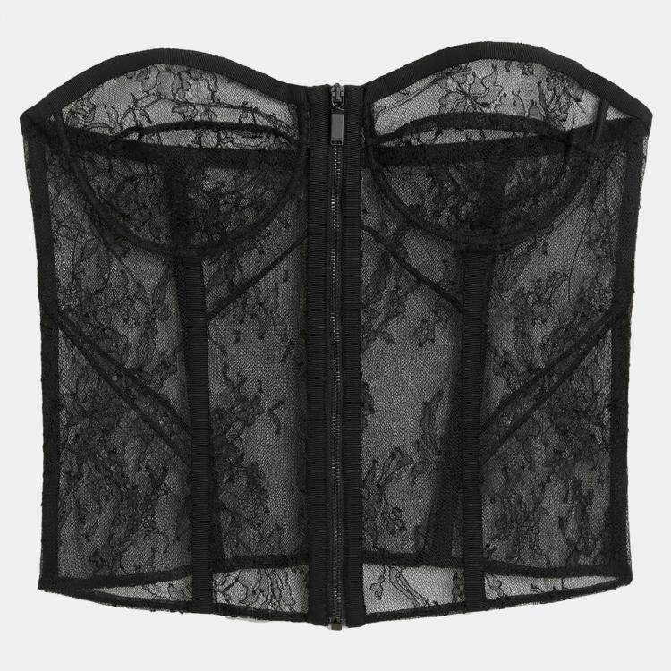 Pre Owned Saint Laurent Paris Black Lace Strapless Corset L (FR 40) 