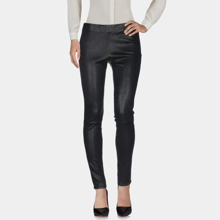 Pre Owned Saint Laurent Black Lambskin Leather Leggings Size 38