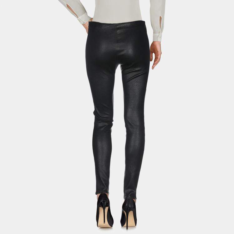 Pre Owned Saint Laurent Black Lambskin Leather Leggings Size 38