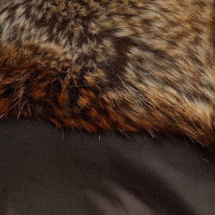 Pre Owned   Saint Laurent Paris Brown Faux Fur Trim Satin Padded Bomber Jacket S