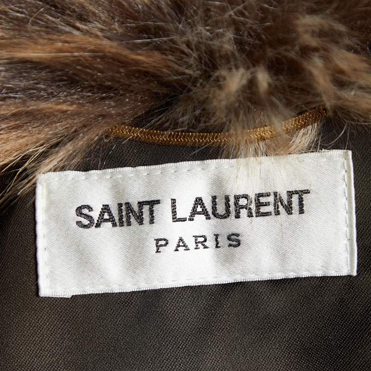 Pre Owned   Saint Laurent Paris Brown Faux Fur Trim Satin Padded Bomber Jacket S