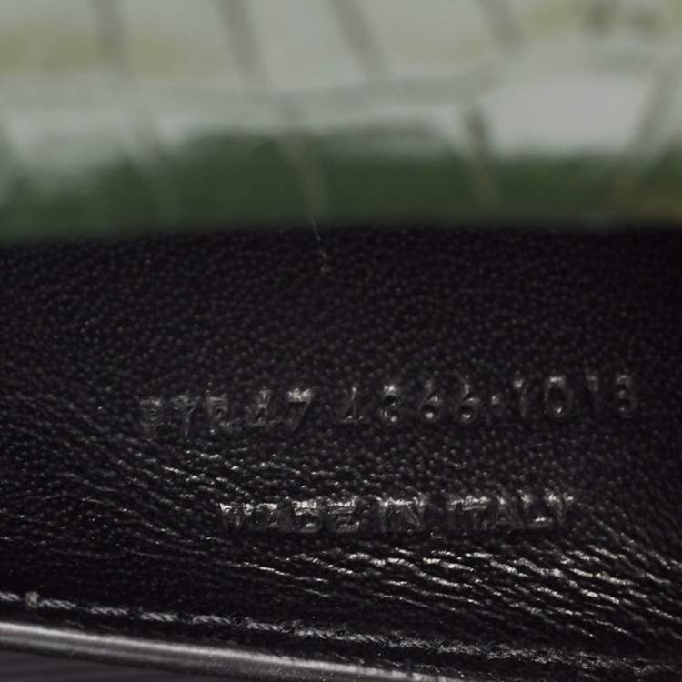 Pre Owned Saint Laurent Green Croc Embossed Leather New Small Kate Wallet on Chain