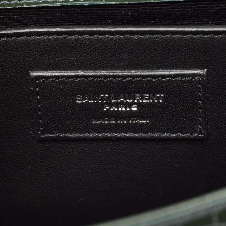 Pre Owned Saint Laurent Green Croc Embossed Leather New Small Kate Wallet on Chain