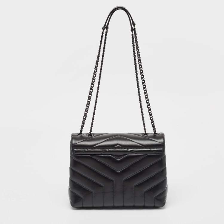 Pre Owned Saint Laurent Black Leather Small Loulou Shoulder Bag