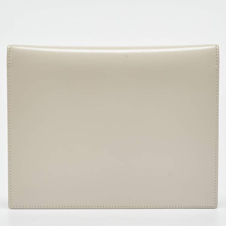 Pre Owned Saint Laurent Off White Leather Small Pouch 