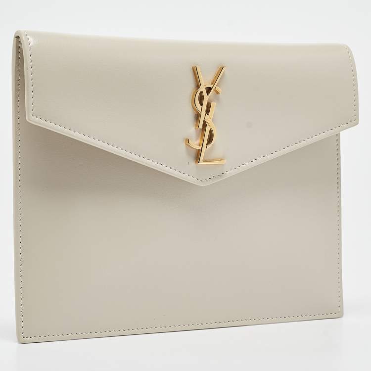 Pre Owned Saint Laurent Off White Leather Small Pouch 