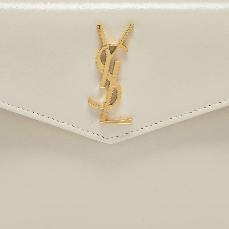 Pre Owned Saint Laurent Off White Leather Small Pouch 