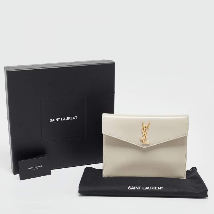 Pre Owned Saint Laurent Off White Leather Small Pouch 