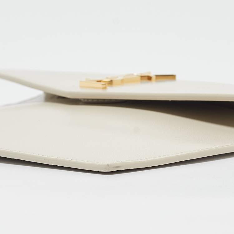 Pre Owned Saint Laurent Off White Leather Small Pouch 
