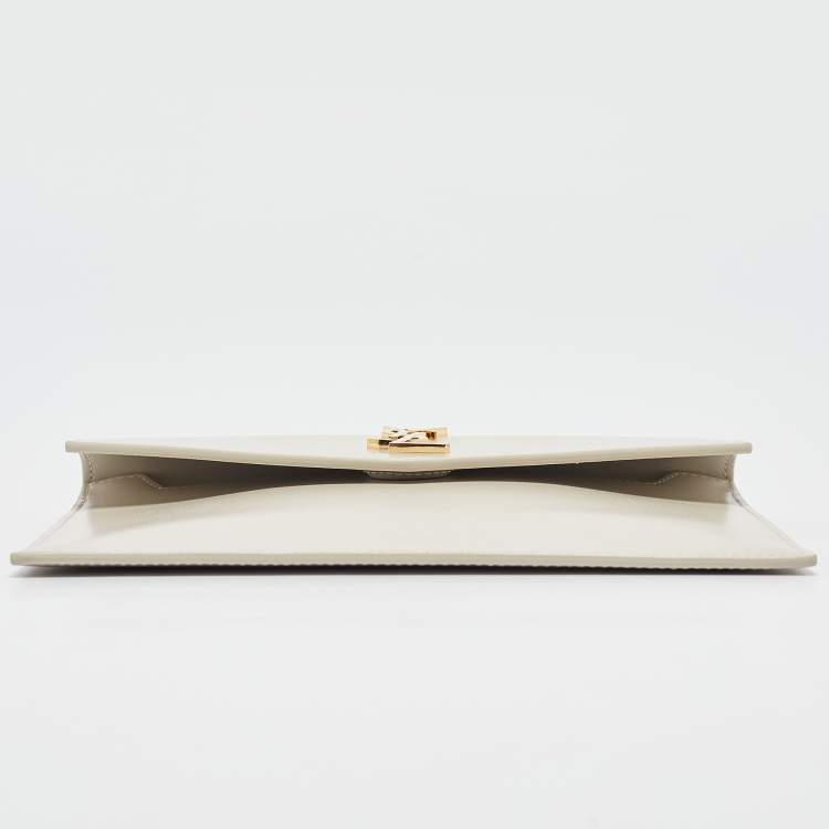 Pre Owned Saint Laurent Off White Leather Small Pouch 