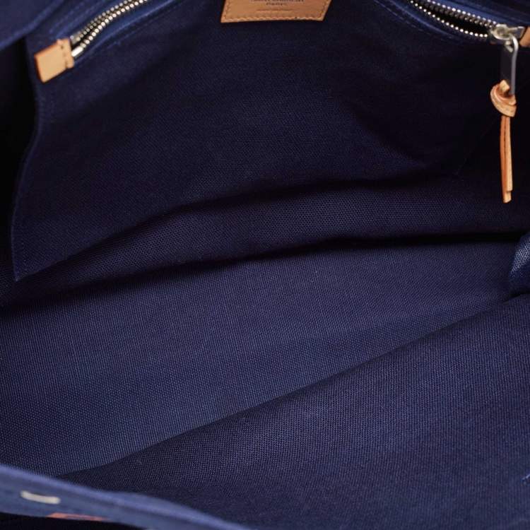 Pre Owned Saint Laurent Navy Blue Canvas Large Rive Gauche Tote