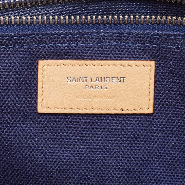 Pre Owned Saint Laurent Navy Blue Canvas Large Rive Gauche Tote