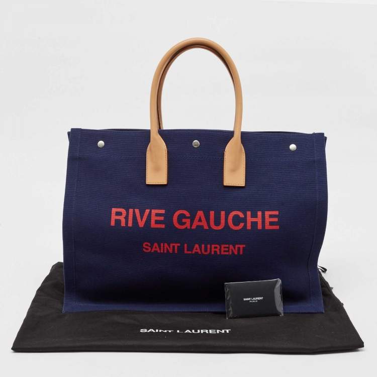 Pre Owned Saint Laurent Navy Blue Canvas Large Rive Gauche Tote